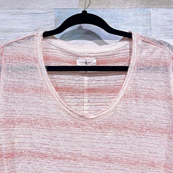 LOU & GREY 100% Linen Striped Slub Tee Orange White Short Sleeve Womens XL - Picture 3 of 5